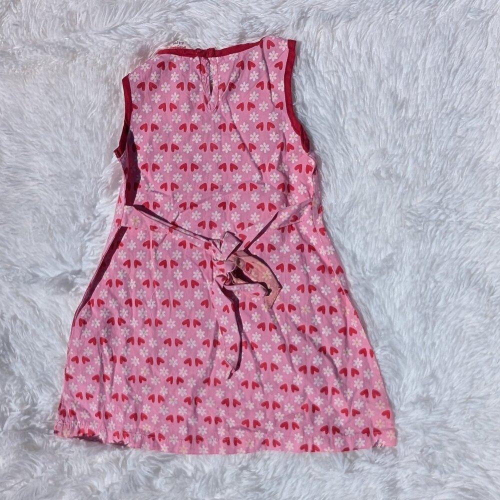 Girls’ Pink Sleeveless Dress – Heart & Daisy Print with Ruffle Detail 2T - Picture 4 of 4